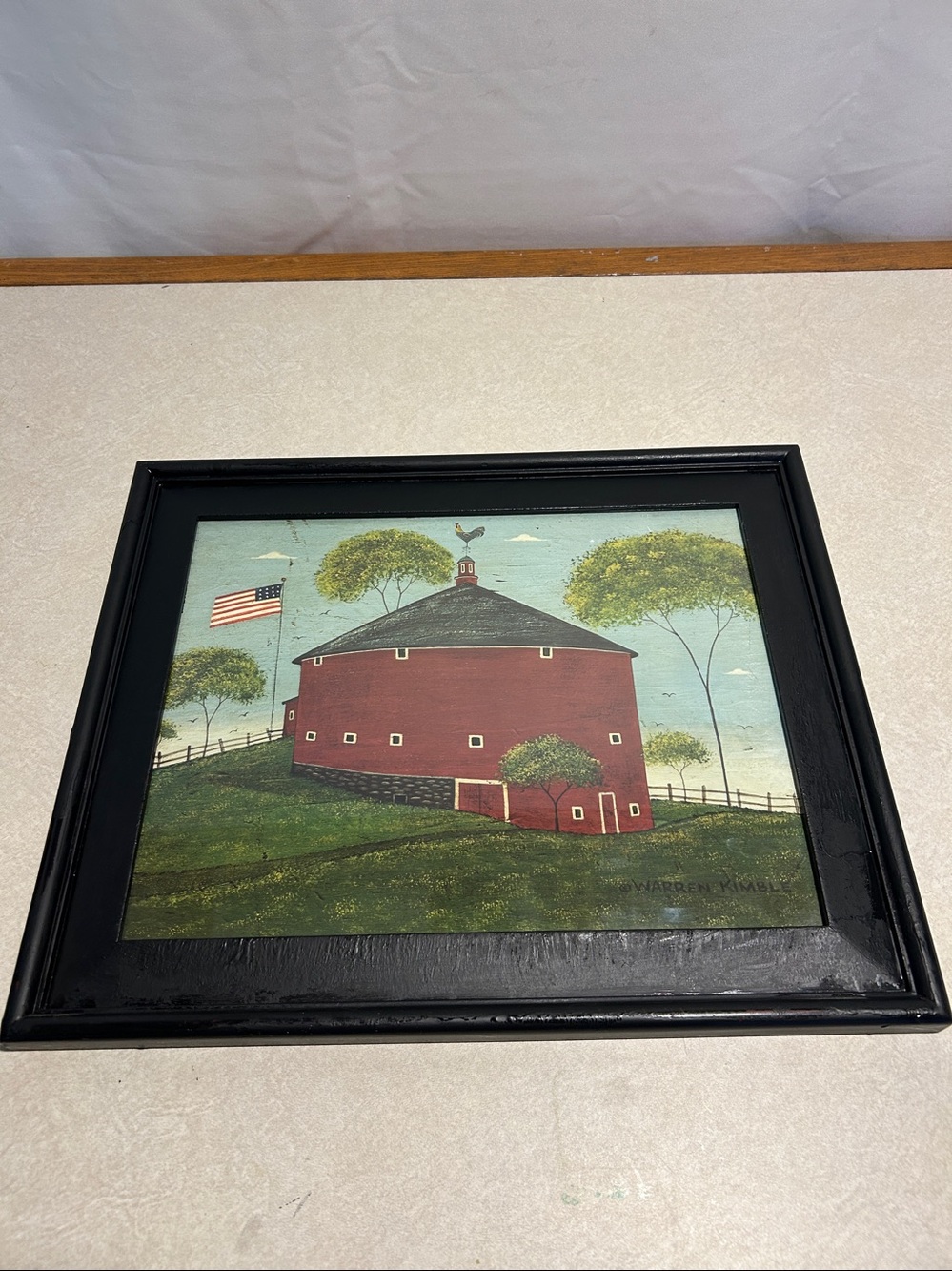 Warren Kimble Red Round Barn Framed Print - Americana Folk Art - American Flag -